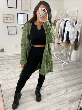 Olive Green Textured Cardigan